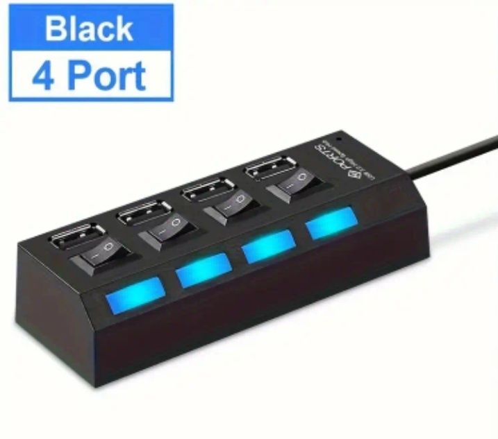 ЮСБ ХАБ USB HUB USB 2.0 4 портовий з кнопками включення для ПК та ноут