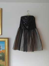 Sukienka cekinowa rozkloszowana bez ramion studniówka sylwester M 38