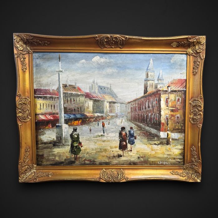 Obraz olejny Warszawa krakowskie przedmieście sygnowany B41/1162