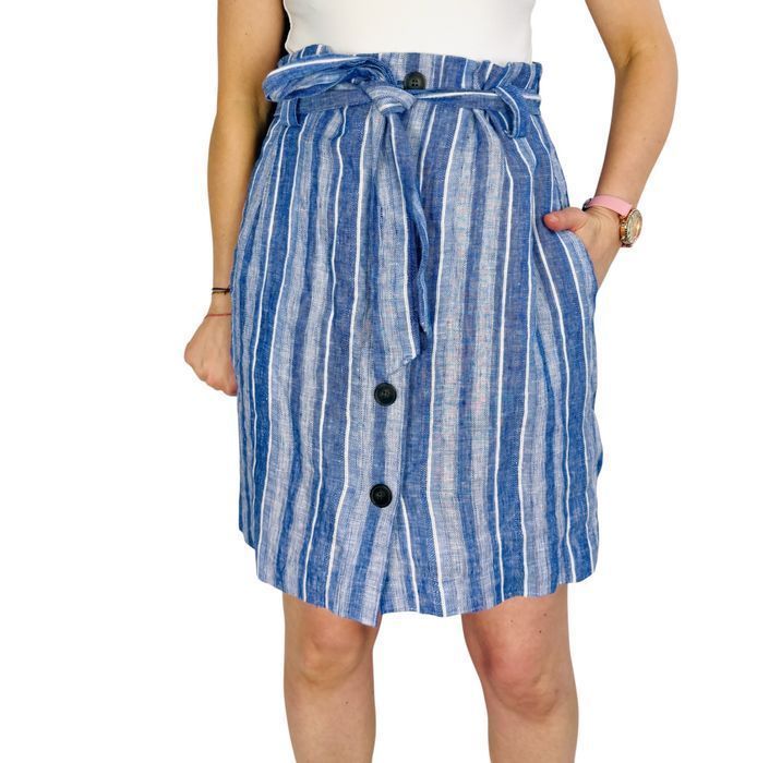 Lniana spódnica w paski z paskiem M 38 H&M