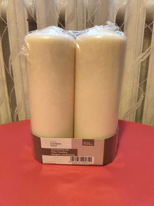 Świece pieńkowe Livarno home, białe, 7x 19 cm, zestaw 2 sztuk