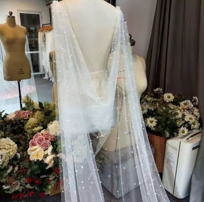 Весільний кейп в перлинки. Перли. Фата. Накидка