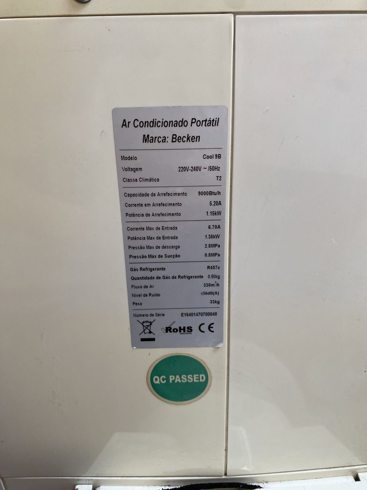 Ar Condicionado Portátil Becken – 9000 BTU/h