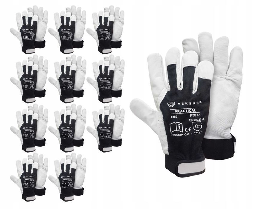 Rękawice Ochronne Tekson Practical 1252 Skóra Kozia Z Rzepem XL 12 Par