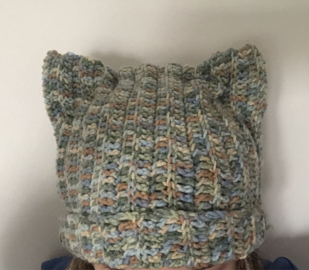 Czapka kocie uszy kot handmade crochet zimowa