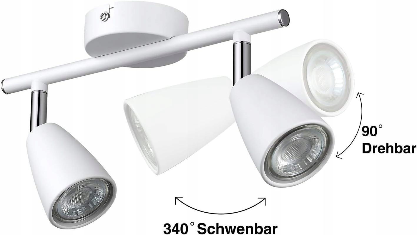 Obrotowy Reflektor Sufitowy Led Obrotowy Biały, 4X Gu10 300Lm