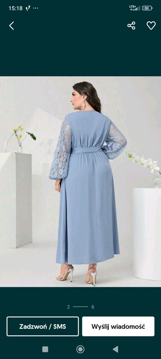 Sukienka niebieska długa maxi z koronką XXL elegancka
