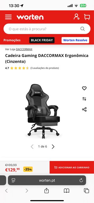 Cadeira Gaming DACCORMAX Ergonômica (Cinzento)