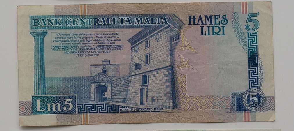 Banknot 5  lira maltańska Malta 1967 P.46