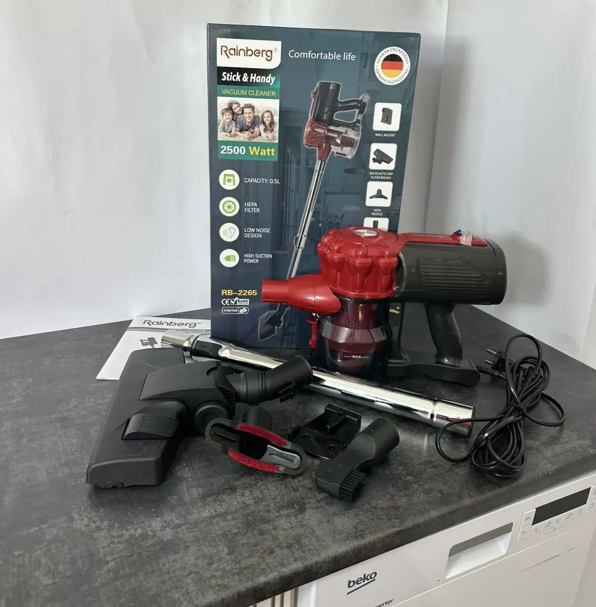 Пилосос потужний ручний пилосос Rainberg RB-2265 2500W вертикальний