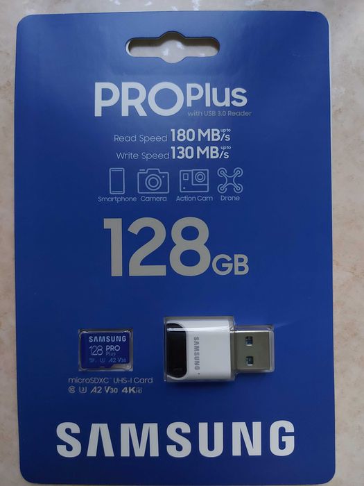 128 micro SD Samsung PRO PLUS 4K UHD microSD карта пам'яті + кардрідер