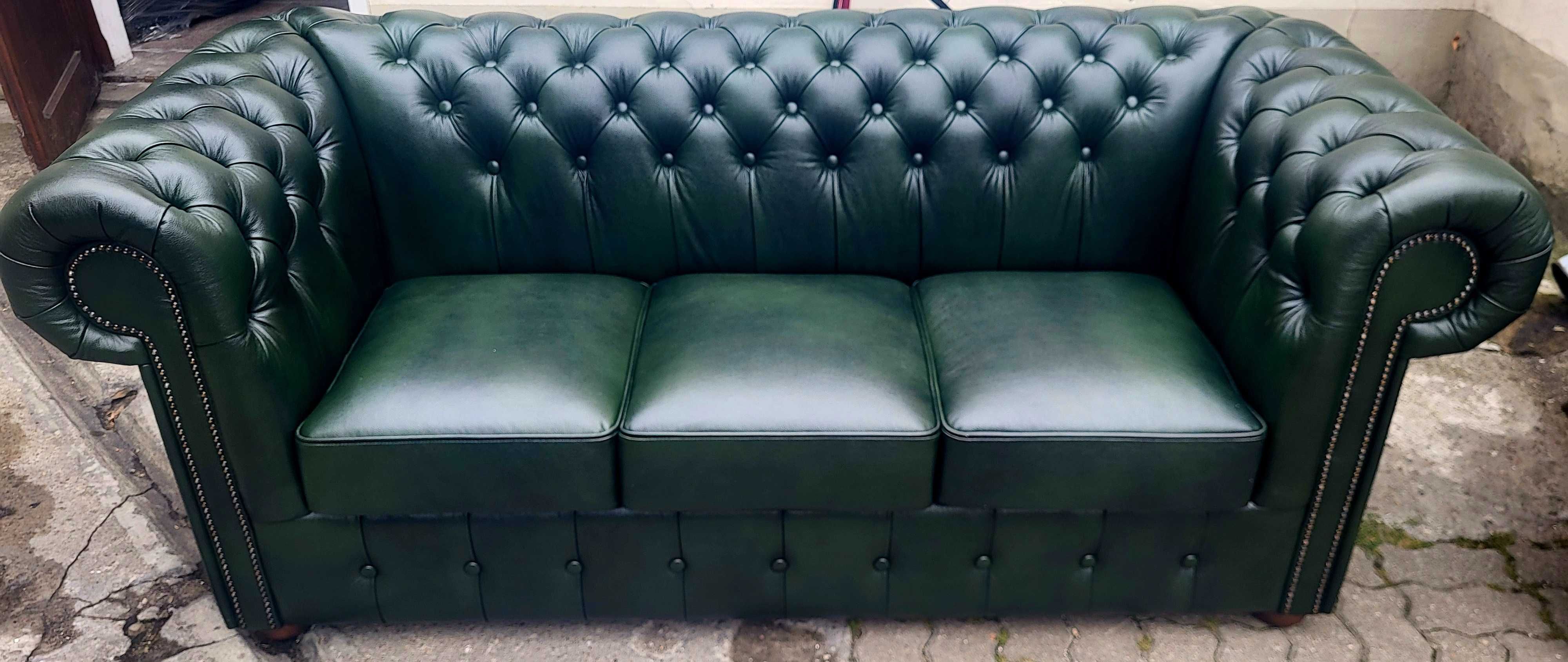 Komplet Chesterfield 3+2+1 skóra naturalna -promocja