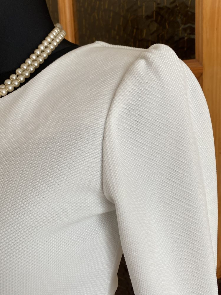 Biała bluzka koszula z baskinką Marks & Spencer bufiaste rękawy S M