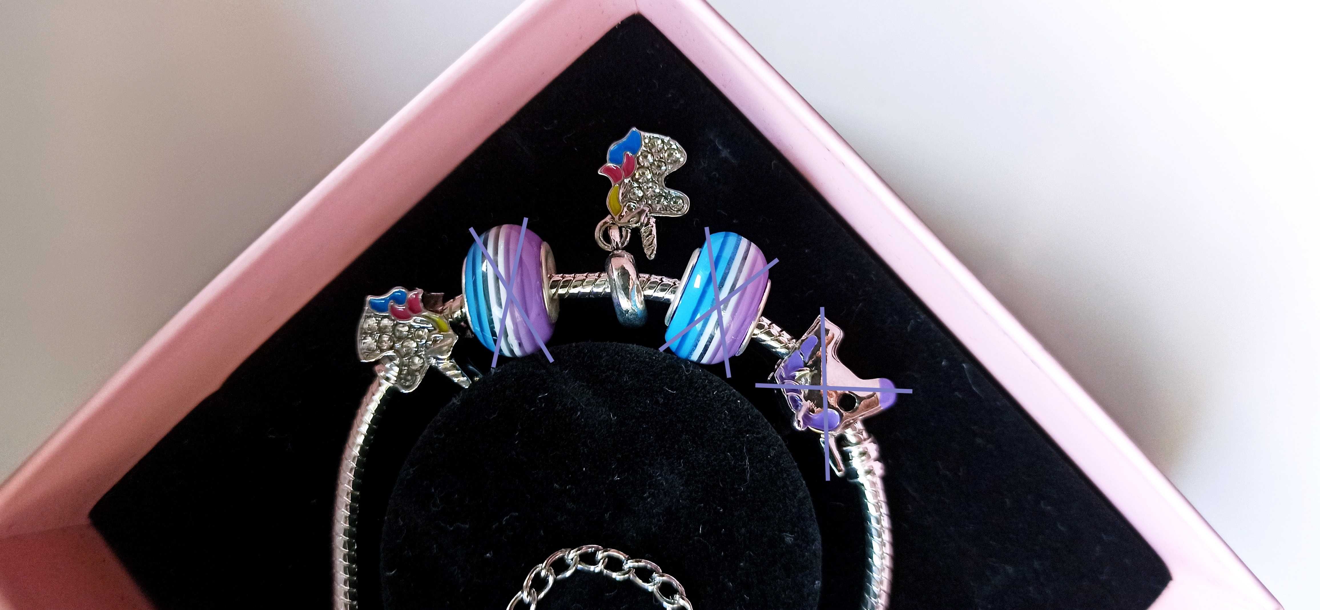 Bransoletka Modułowa Baryłka + Charms Zawieszka Unicorn + Łańcuszek