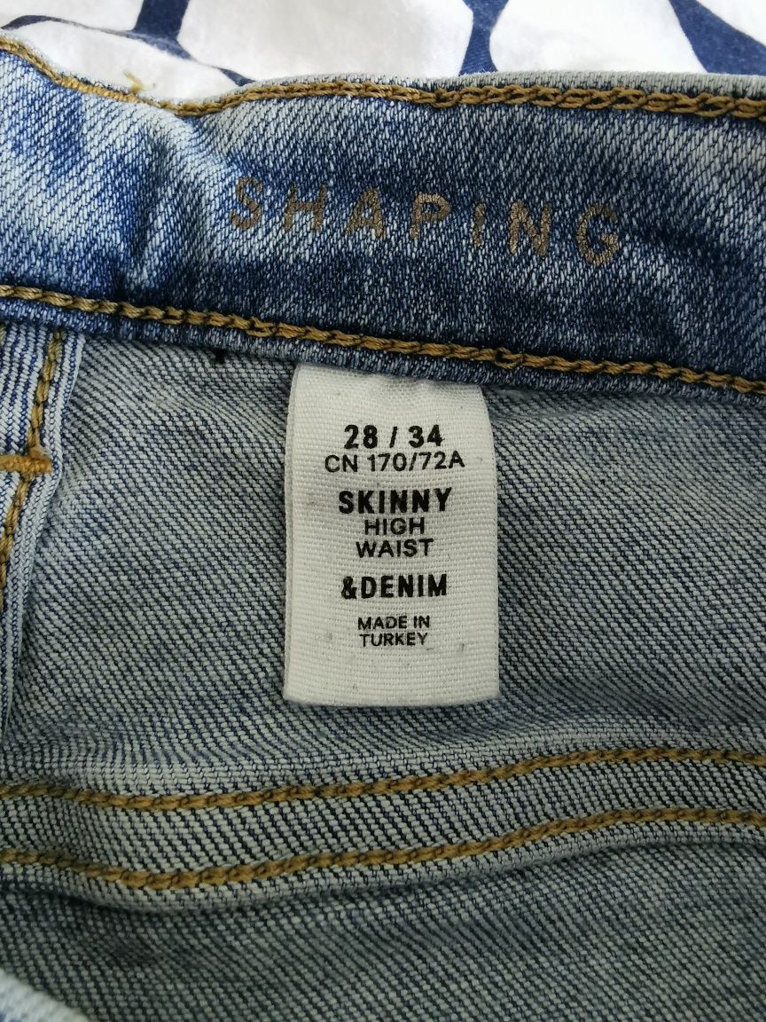 Jasne długie spodnie jeansy dżinsy S 36 H&M 28/34 Divided z wysokim st