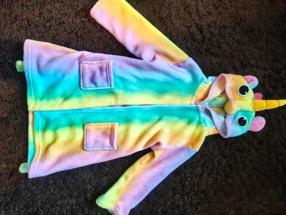 ciepły szlafrok frotte dla dziewczynek,   jednorożec