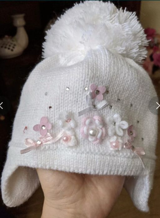 Czapka i rękawiczki dla dziewczynki, rozmiar 68 (62–68 cm, 3–6 miesięc