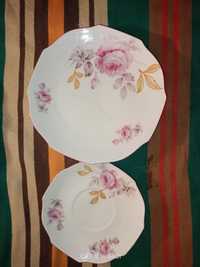 2 Talerze deserowe, z porcelany, eschenbach Bavaria, antyk, PRL, róże
