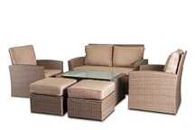 Zestaw mebli ogrodowych CHICAGO –  BEŻOWY sofa, 2x fotel, pufa, stolik