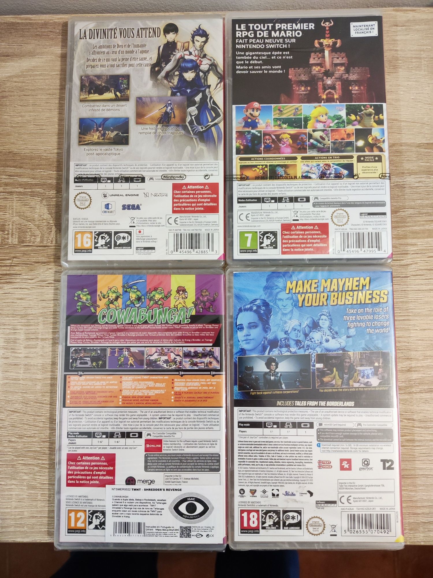 Pack jogos selados nintendo switch TMNT, Mário shin megami