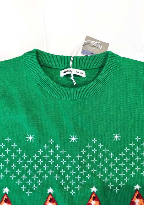 Bawełniany, świateczny sweter 164 / S / M 38 na święta choinki pizza