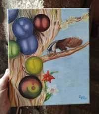 Pintura a óleo sobre a tela Jabuticaba e Papa-formigas