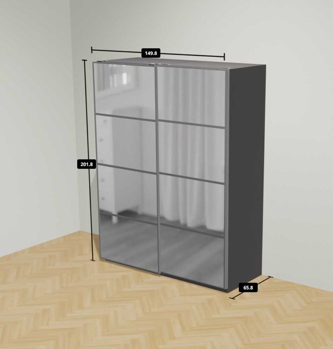 PAX IKEA 202 x 150 x 66 cm szafa przesuwna lustra AULI