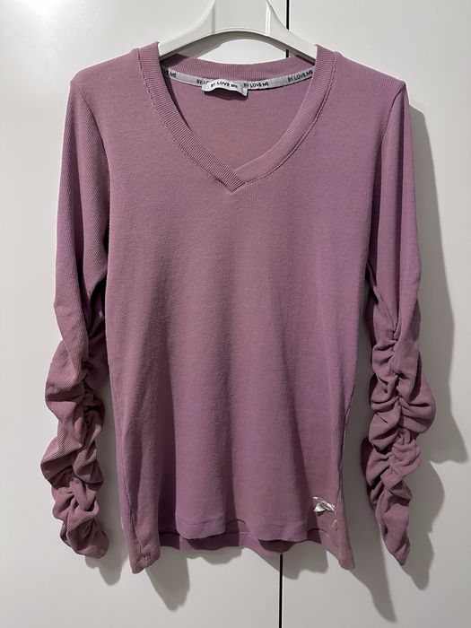 Bluzka prążkowana By Love My marszczona różowa fioletowa urocza