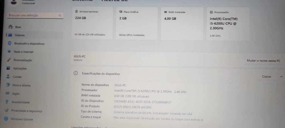 Portátil ASUS I5 15.6 "