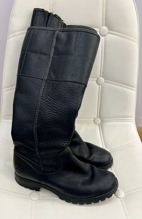 TIMBERLAND чорні високі жіночі брендові чоботи на низькому каблуку 36