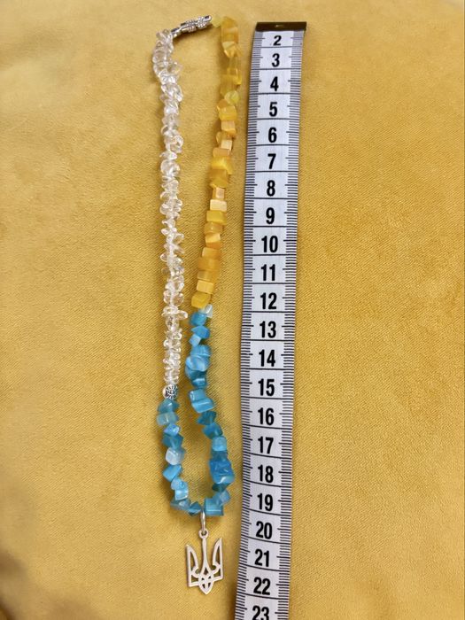 Патріотичне намисто тризуб срібло натуральний камінь