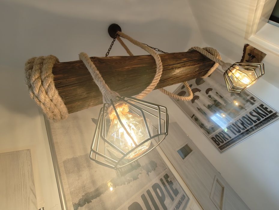 Lampa sznur jutowy 2xe27 belka rustykalna loft handmade klosze