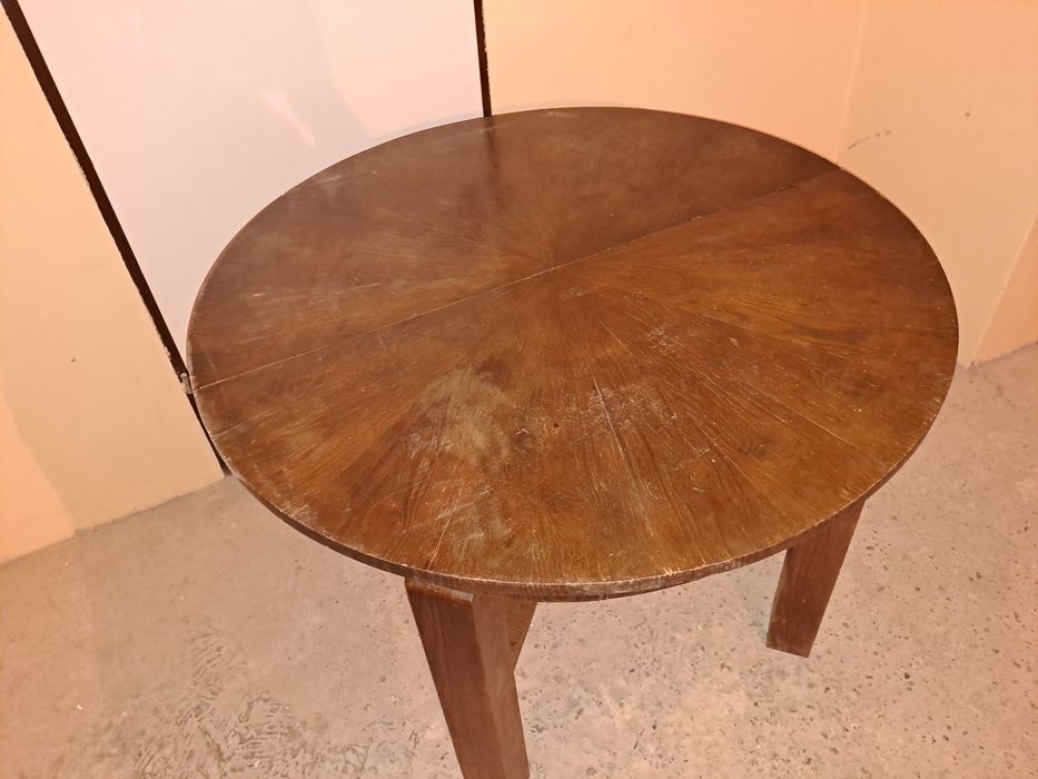 Drewniany stół okrągły art deco antyk prl
