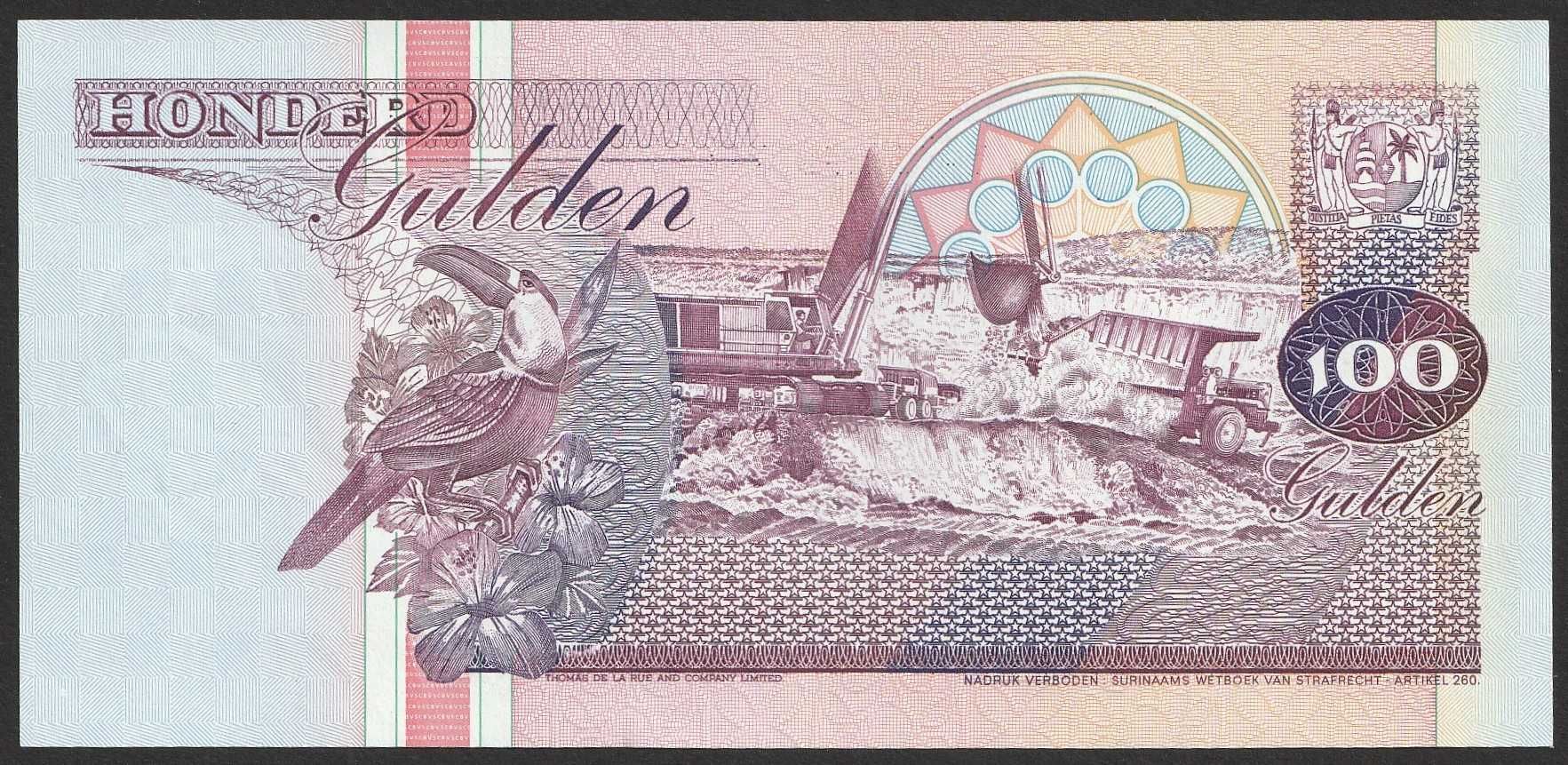 Surinam 100 gulden 1998 - AL - stan bankowy UNC