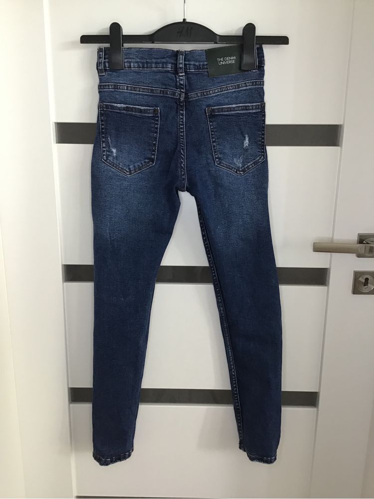 Zara spodnie jeansy dziewczęce 140 rurki przetarcia z dziurami regulac