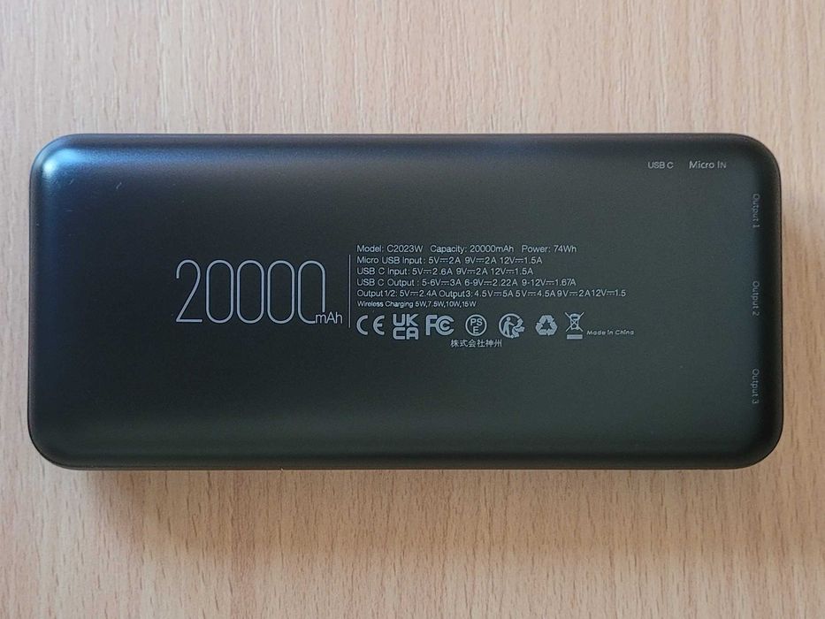 Charmast Power Bank 20000mAh, 22.5W, Indukcja bezprzewodowe ładowanie