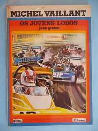 "Michel Vaillant Os Jovens Lobos" capa dura, assinado por Jean Graton.