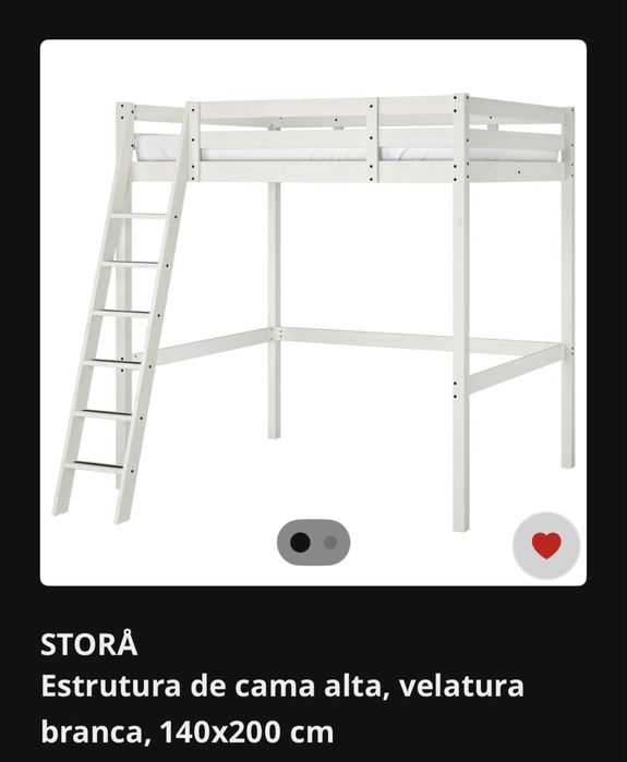 STORA Estrutura de cama alta, velatura branca, 140x200 cm