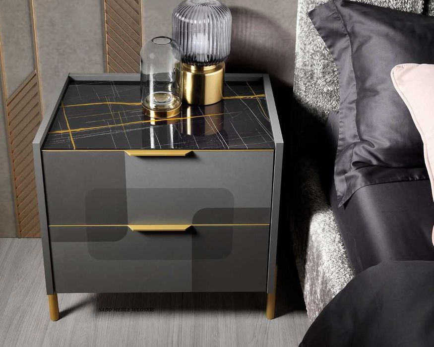 Nowoczesna szafka nocna Bella Casa Lux nóżki szaro-złota