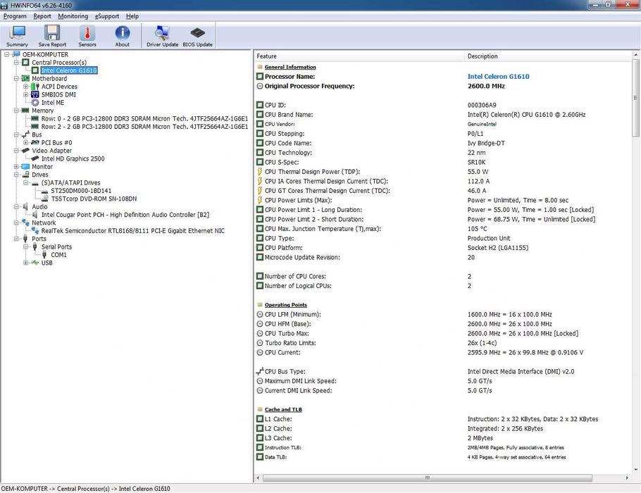 DELL OptiPlex 3010 USFF Intel G1610 2,6GHz 250GB/4GB/WIN7 HDMI