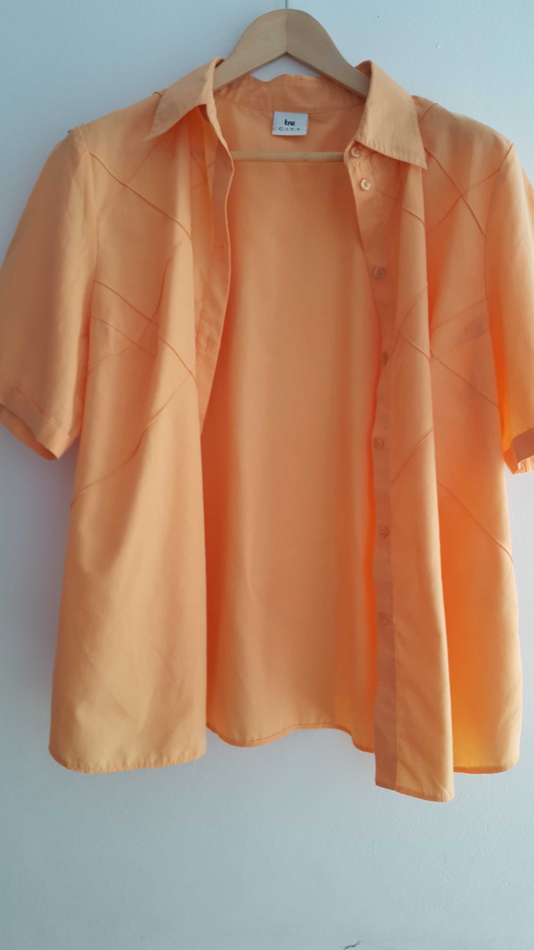 Bluzka koszulowa brzoskwiniowa, krótki rękaw, XL