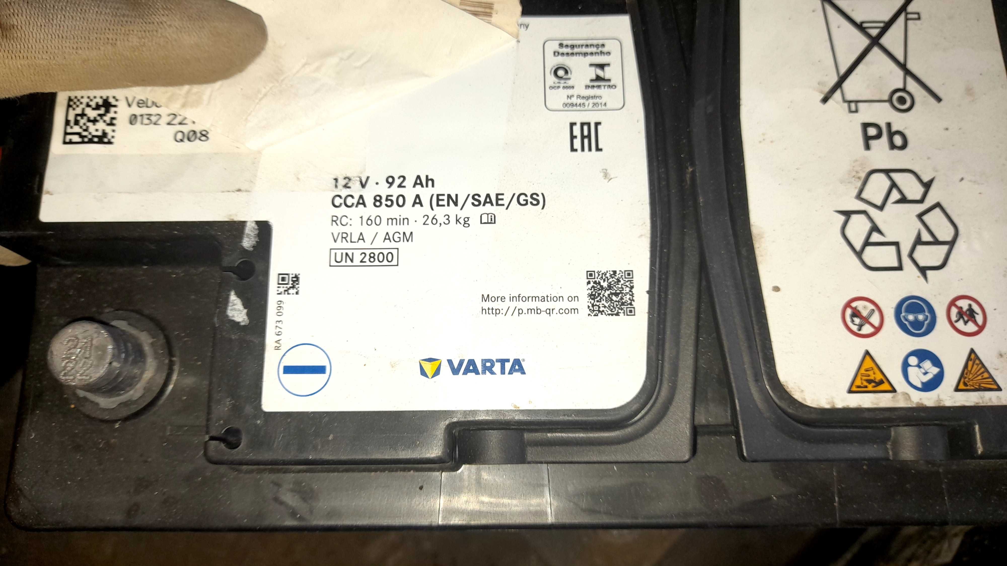 Bateria Varta 92Ah 850A AGM Mercedes