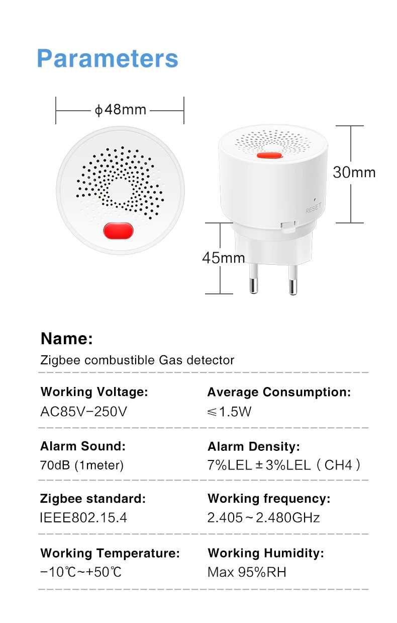 Tuya Zigbee Natural Gas Sensor LPG Alarm Home Assistant Zigbee2Mqtt