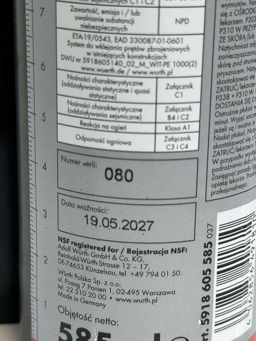Zaprawa kotwiąca WURTH WIT-PE 1000 WARTO OKAZJA