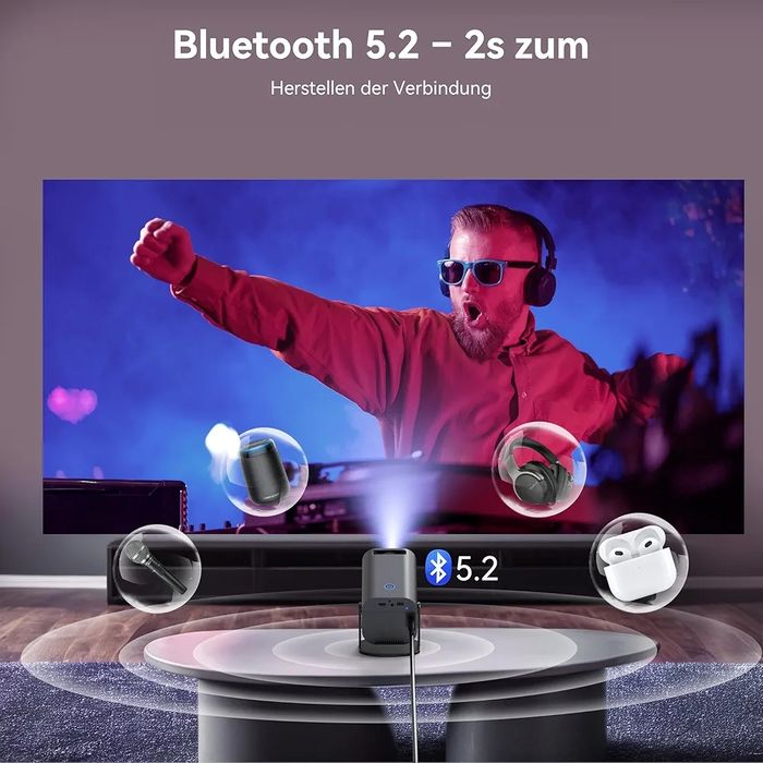 Mini Projektor 4K 1080p Android TV 11 WiFi6 BT5.2 150" 180° Obrót