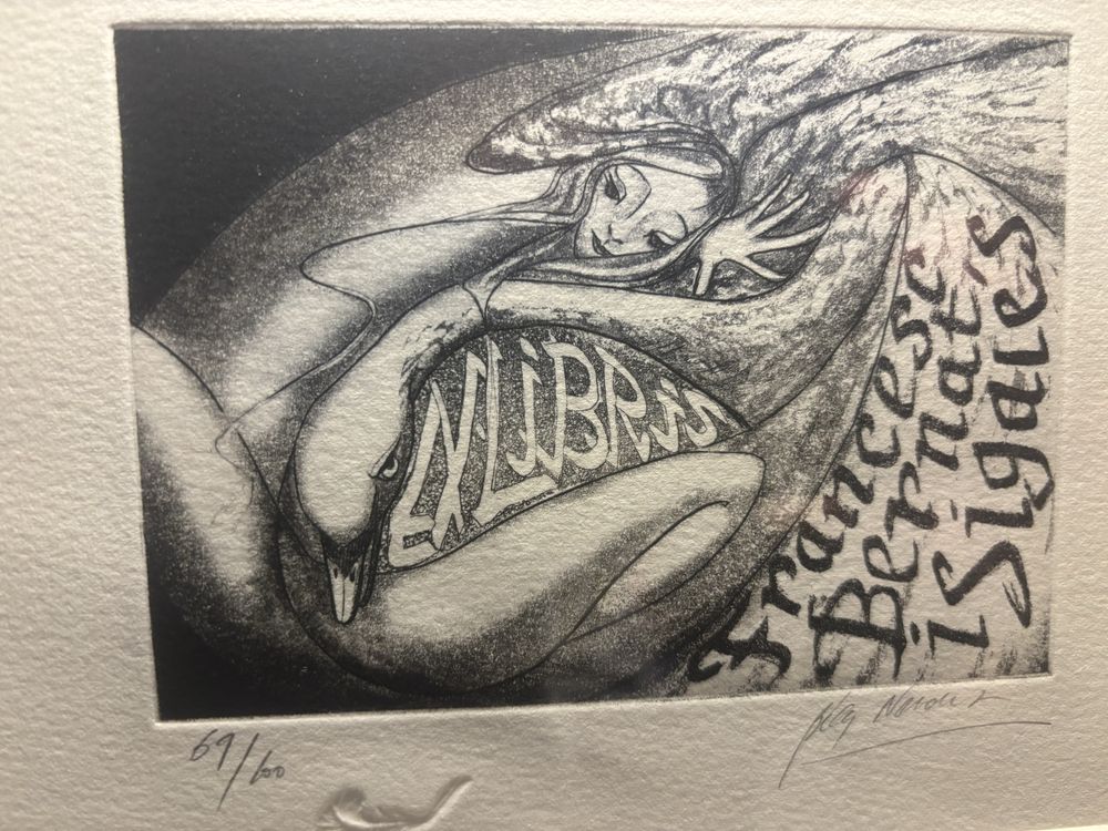 Akwaforta Exlibris Bookplate von Bea Nevoux-Erotik Leda und Schwan