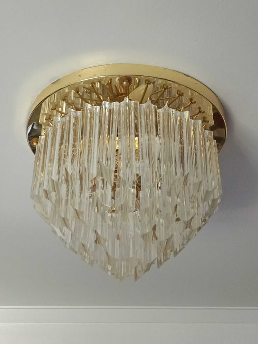 Candeeiro de tecto em Cristal e folheado a ouro