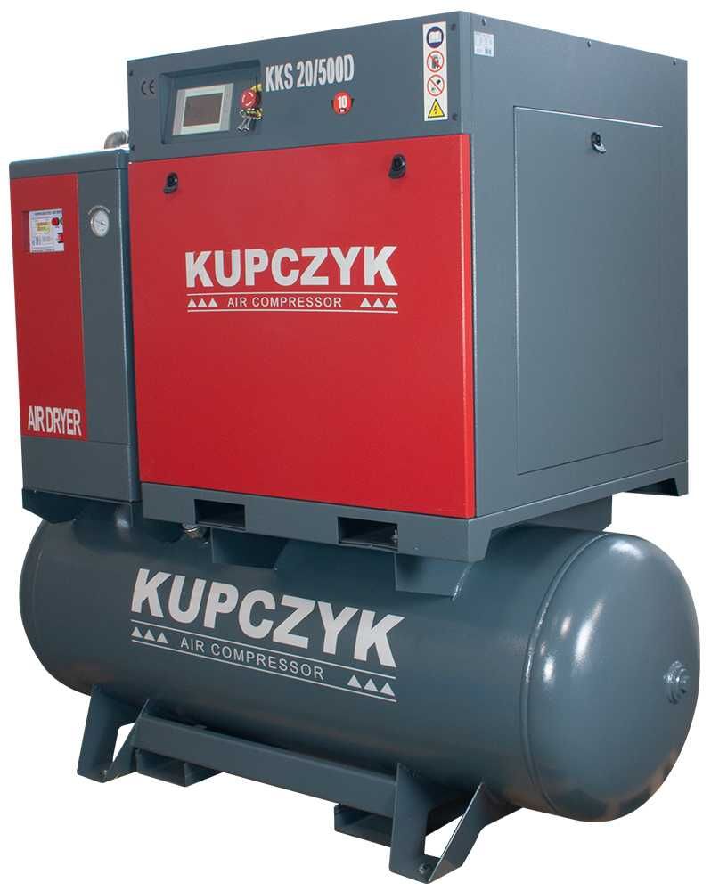 Kompresor Śrubowy 15KW 2150L/min Zbiornik 500L Osuszacz Filtry Kupczyk