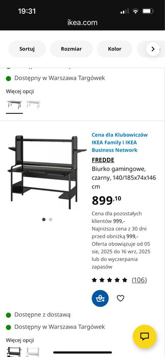 Ikea biurko gamingowe Fredde czarne jak nowe