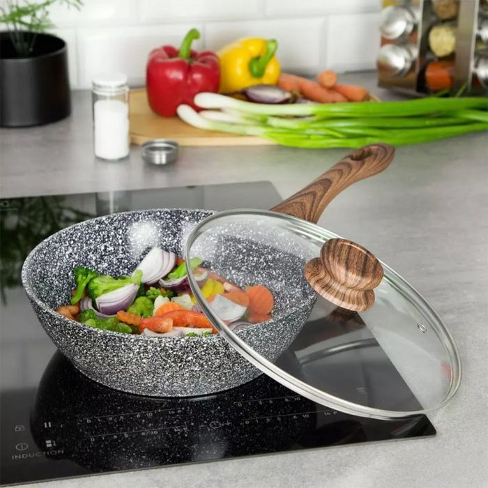 wok granitowy 28cm granit wood kinghoff kh-1584